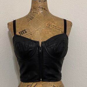 Chia vintage black leather bustier top cropped small biker Selena vibes grunge